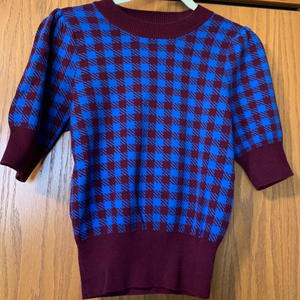 Ann Taylor Factory Royal Blue and Burgundy Cotton Sweater Sz S